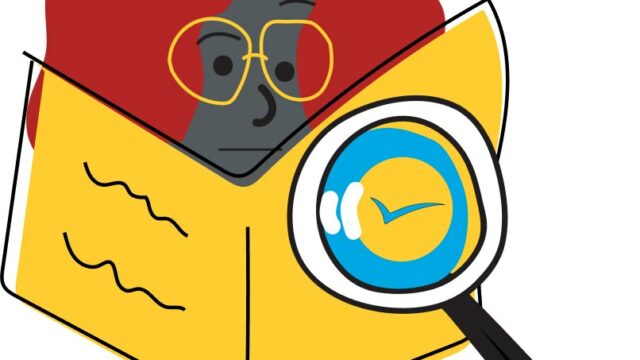 Halucynacje AI: kiedy czat zmyśla i jak to sprawdzić — Person factchecking with magnifying glass - RWiC.png