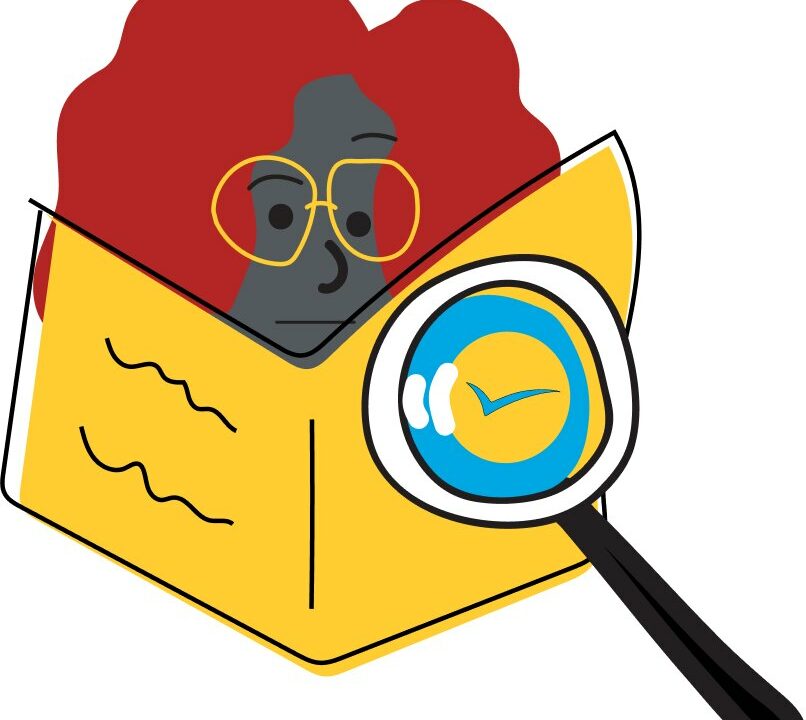 Halucynacje AI: kiedy czat zmyśla i jak to sprawdzić — Person factchecking with magnifying glass - RWiC.png