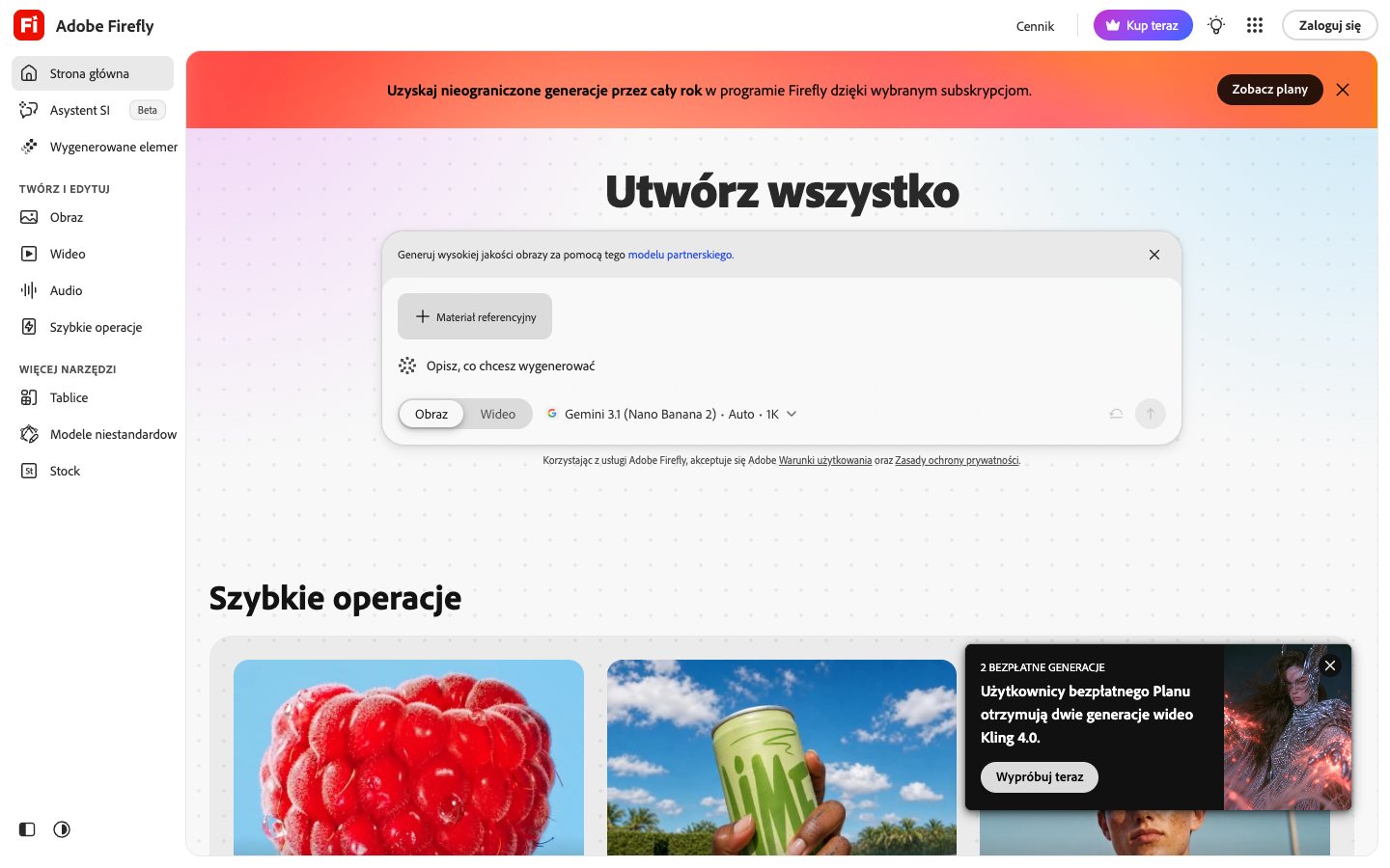 Strona Adobe Firefly (firefly.adobe.com)