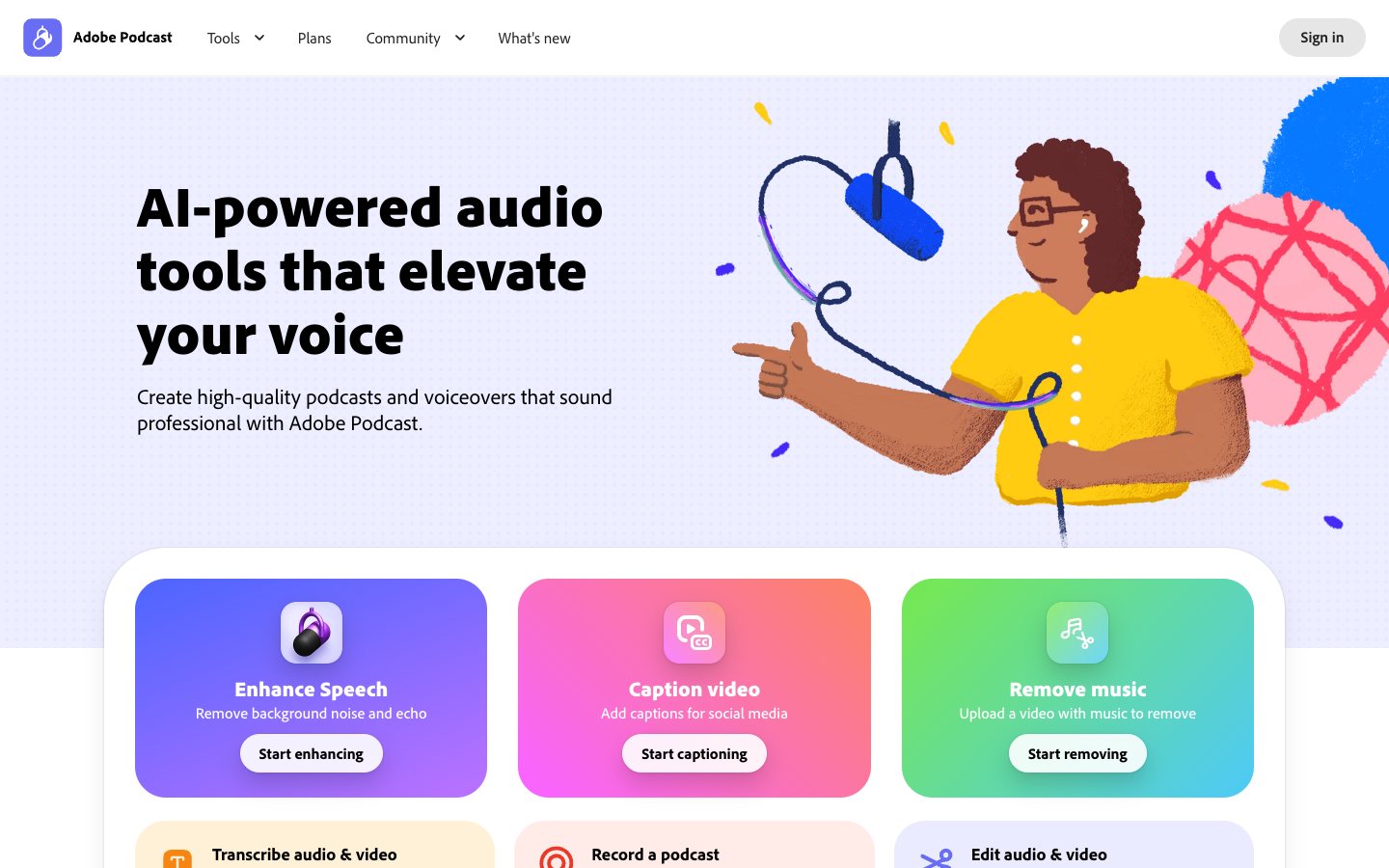 Strona Adobe Podcast (podcast.adobe.com)
