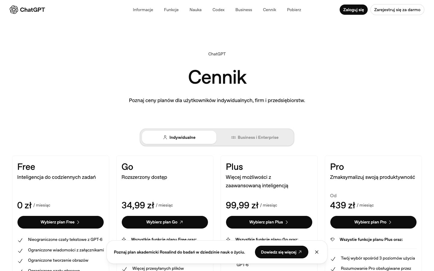 Cennik planów: OpenAI Codex