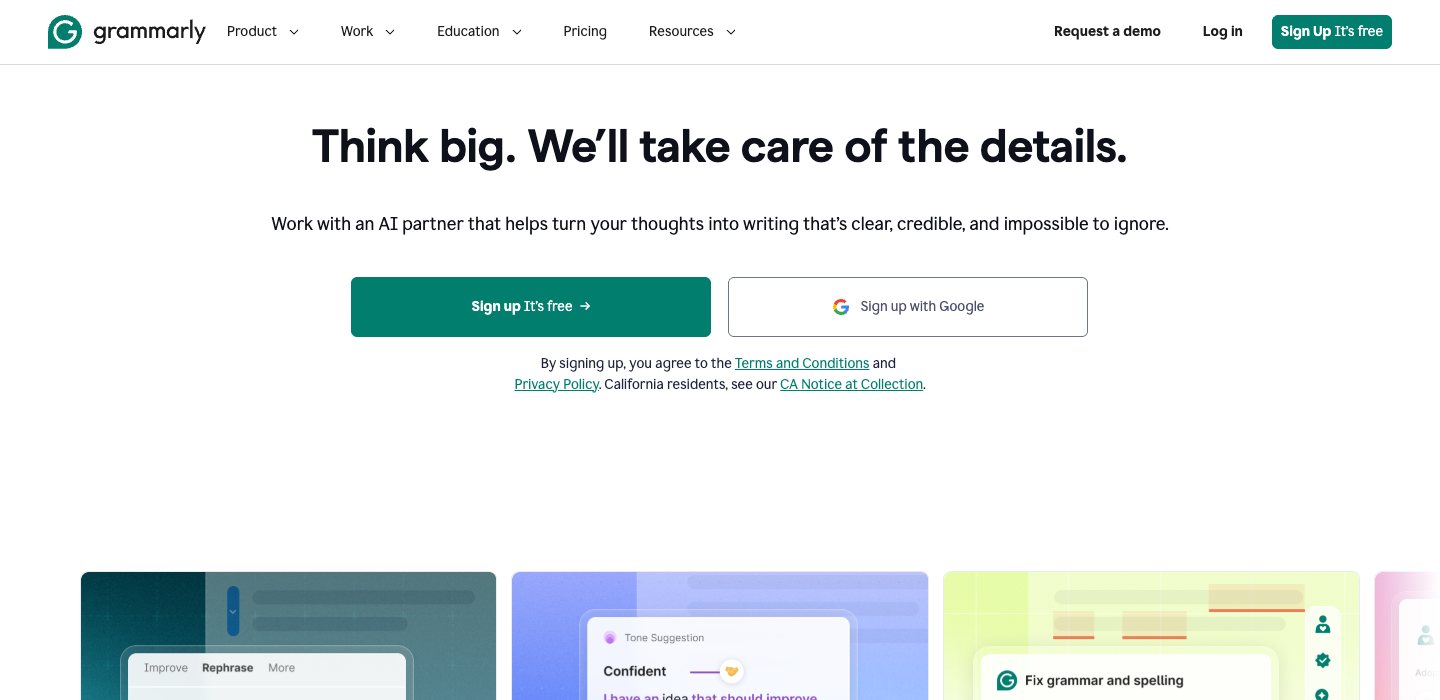 Strona Grammarly (grammarly.com)