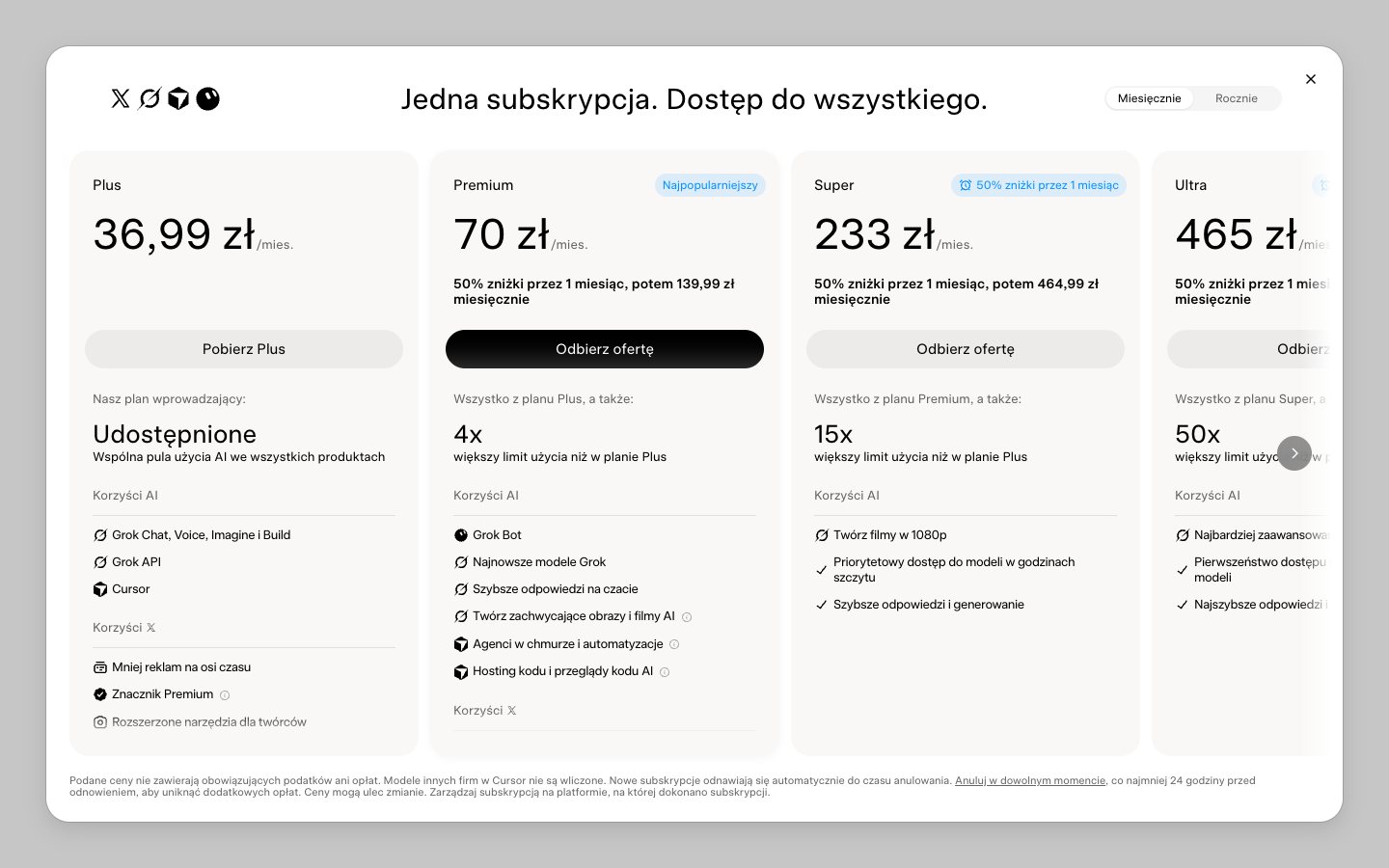 Cennik planów: Grok